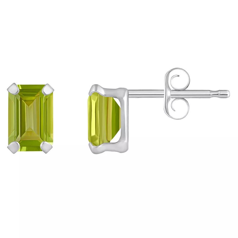 Celebration Gems 10k Gold Emerald Cut Peridot Stud Earrings, Women's, White Product Image