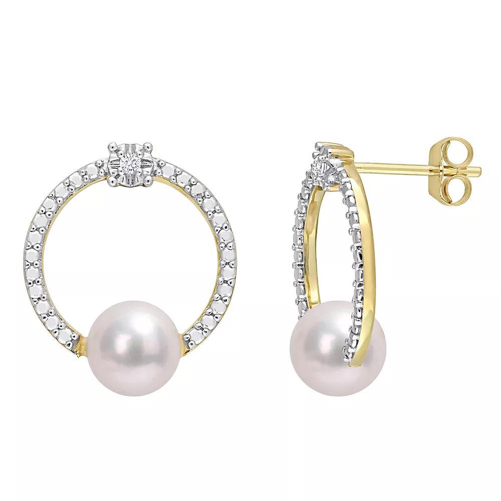 Stella Grace 10k Gold Freshwater Cultured Pearl & White Topaz Open Circle Earrings, Women's Product Image