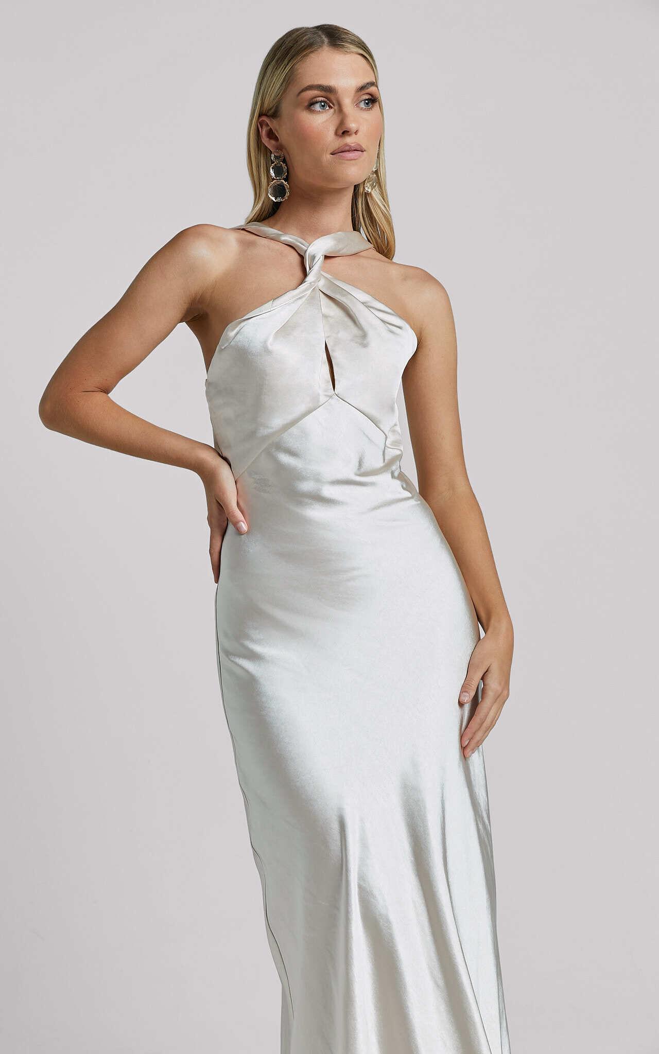 Florita Maxi Dress - Twist Halter Slip in Ivory Product Image