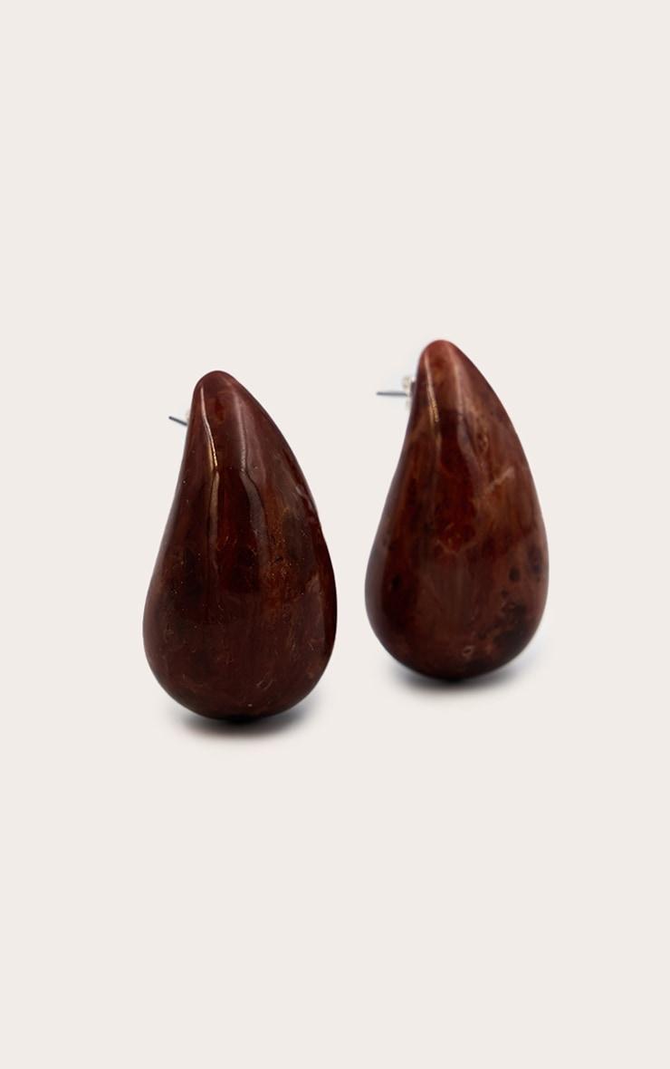 Brown Marbled Resin Pear Drop Earrings Product Image