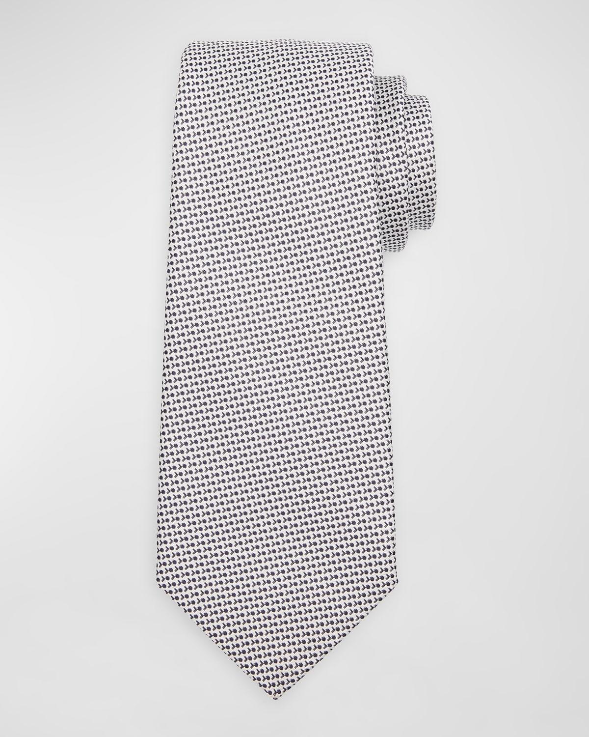 Men's Micro-geometric Silk Tie In Navy Product Image