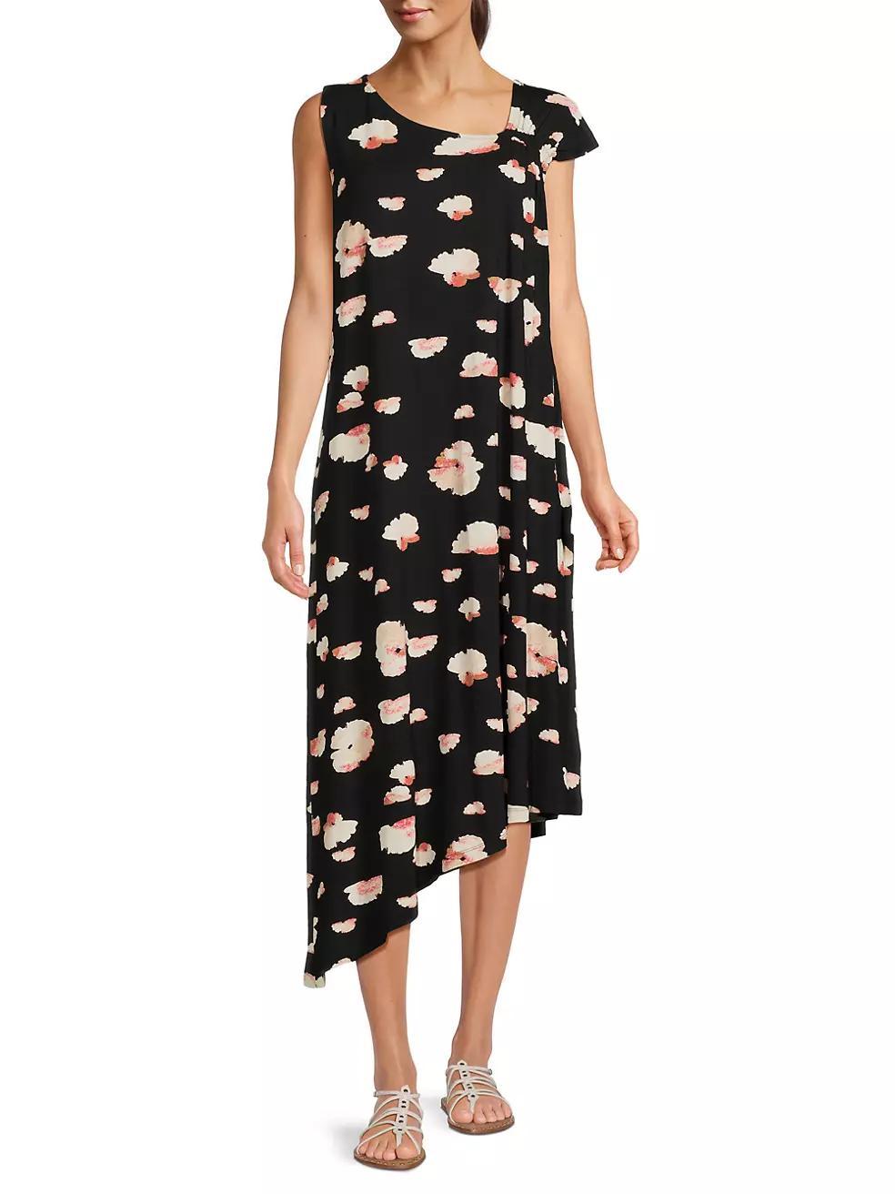 Okta Asymmetric Floral Jersey Dress Product Image