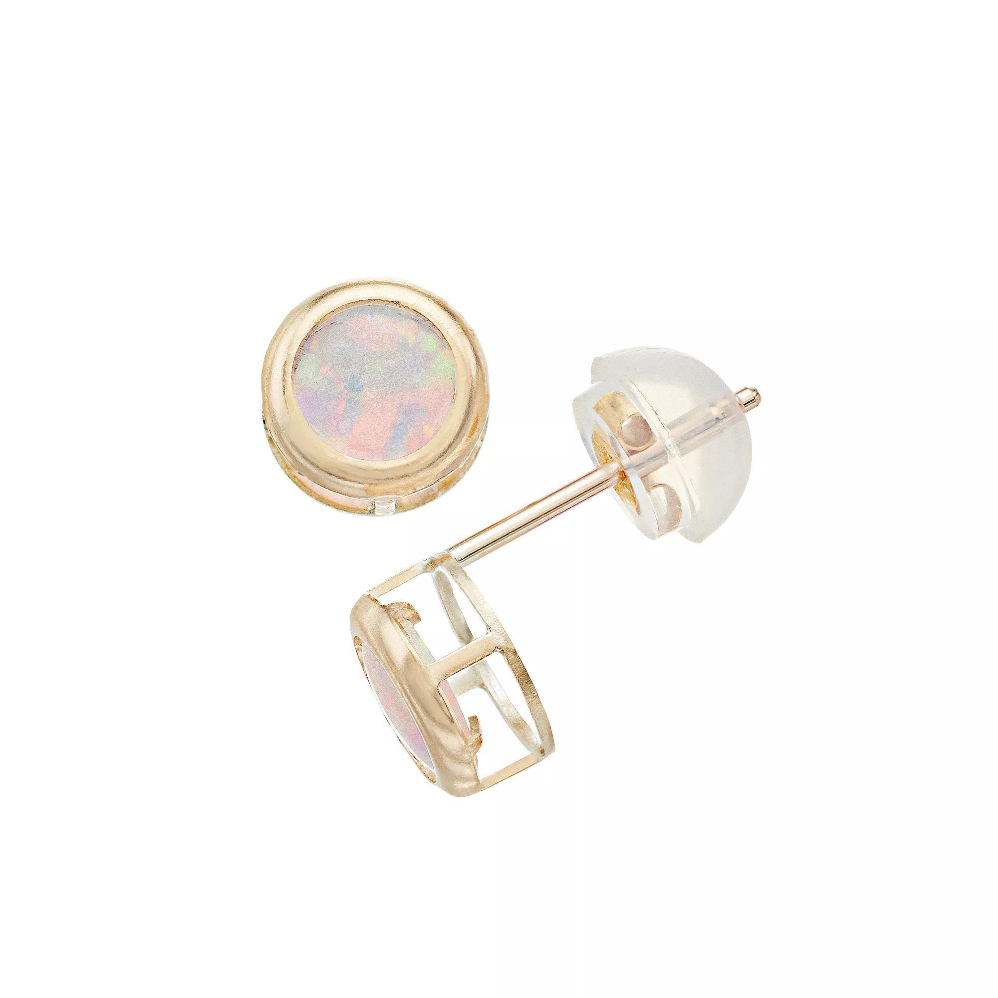 Pure Gem Collection 10k Gold Lab-Created Opal Bezel Earrings, Women's Product Image