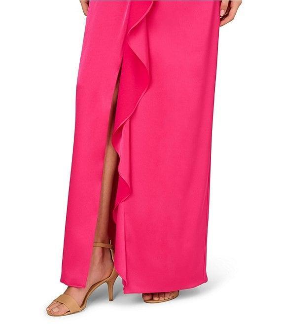 Aidan Mattox Satin V-Neck Twist Front with Cascading Ruffle Gown Product Image