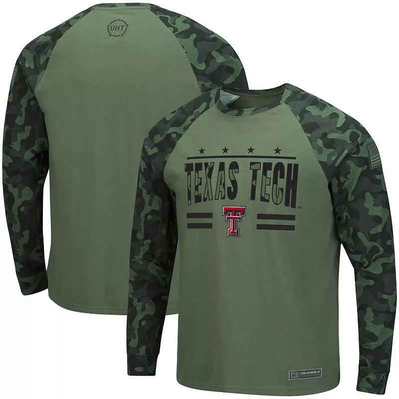 Mens Colosseum Olive/Camo Texas Tech Red Raiders OHT Military Appreciation Raglan Long Sleeve T-Shirt Product Image