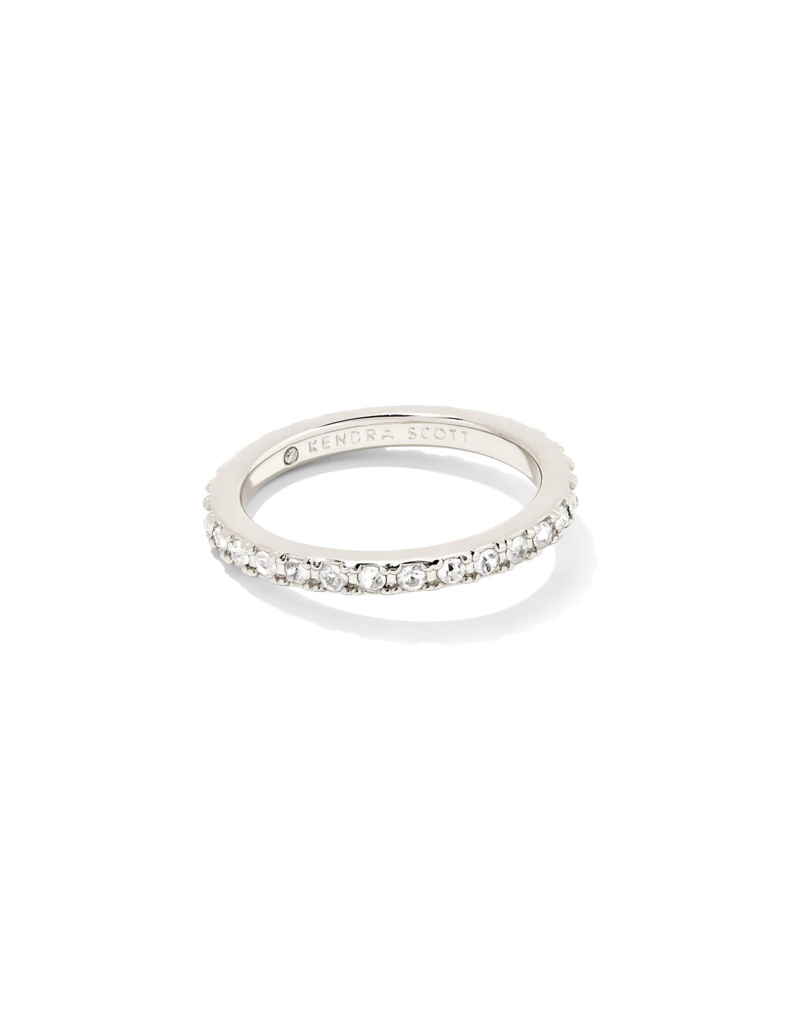 Kate Bright Silver Band Ring in White Crystal Product Image