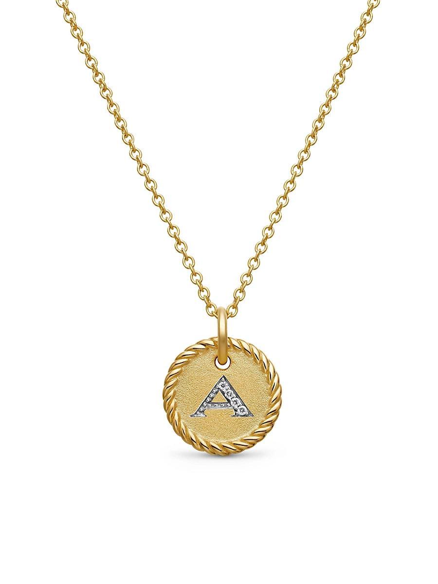 Womens Initial Charm Necklace in 18K Yellow Gold with Pav Diamonds Product Image