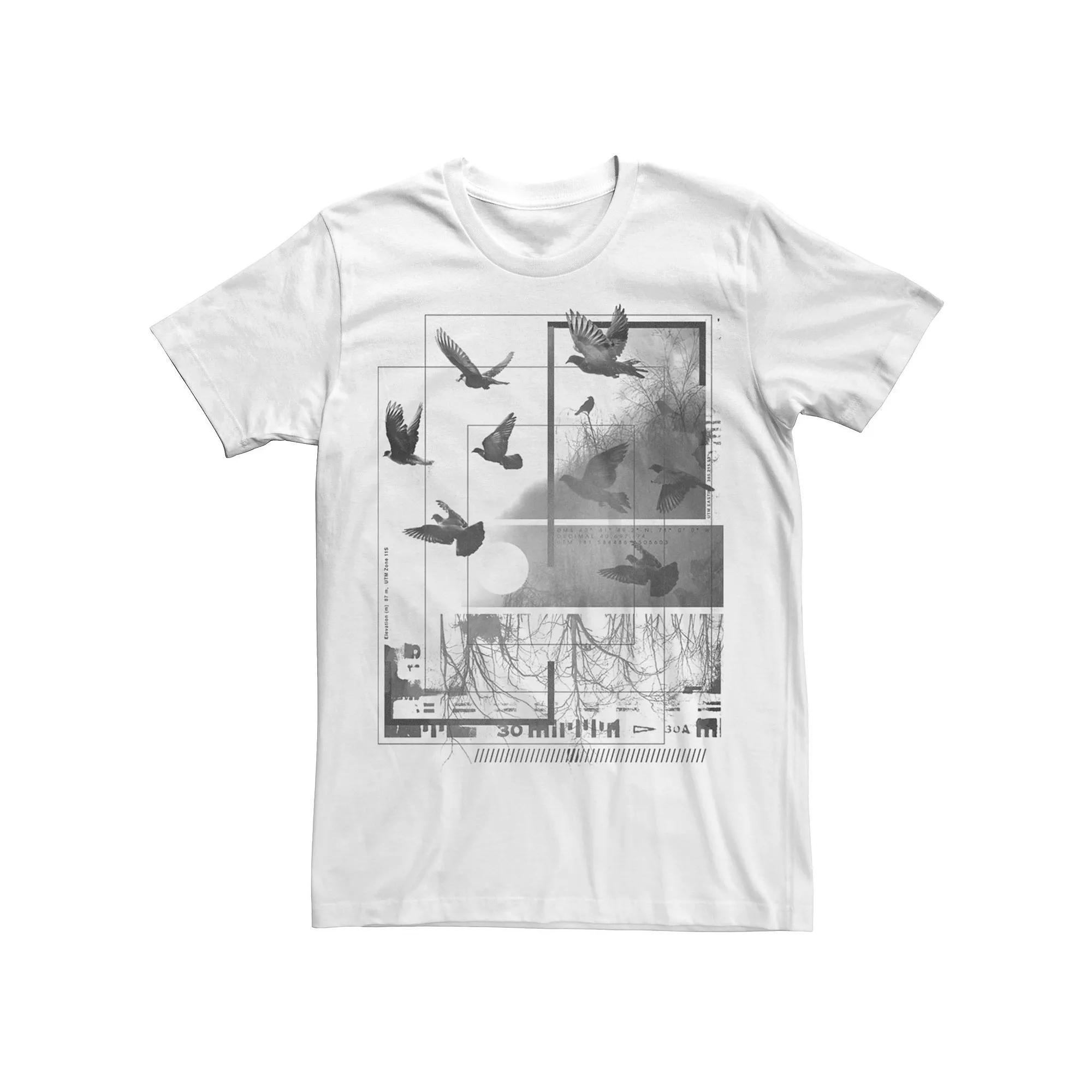 Men's Nature Birds Flying Squares Graphic Tee, Size: Medium, White Product Image