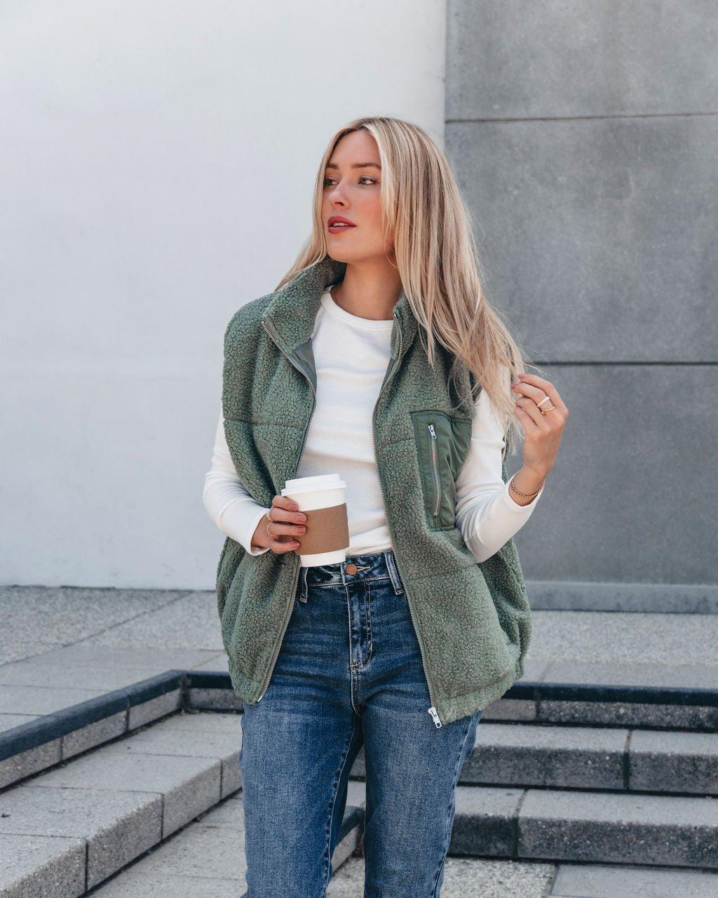 Mountainside Zip Up Fleece Vest - Sage Product Image