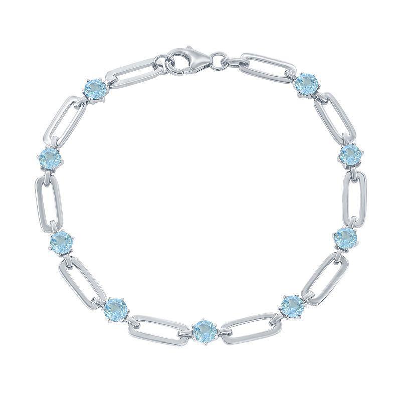 Gemstone Paper Clip Bracelet, Womens Genuine Blue Topaz Product Image