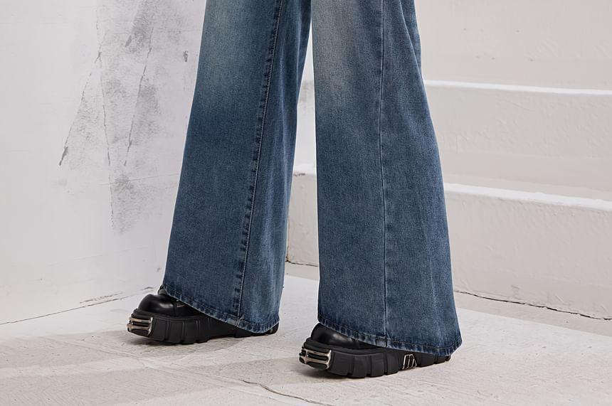 High Waist Washed Wide Leg Jeans Product Image