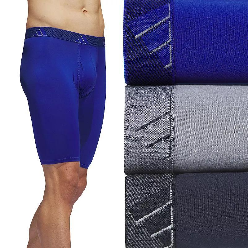 adidas Microfiber Long Boxer Briefs 3-Pack Blue S Mens Product Image