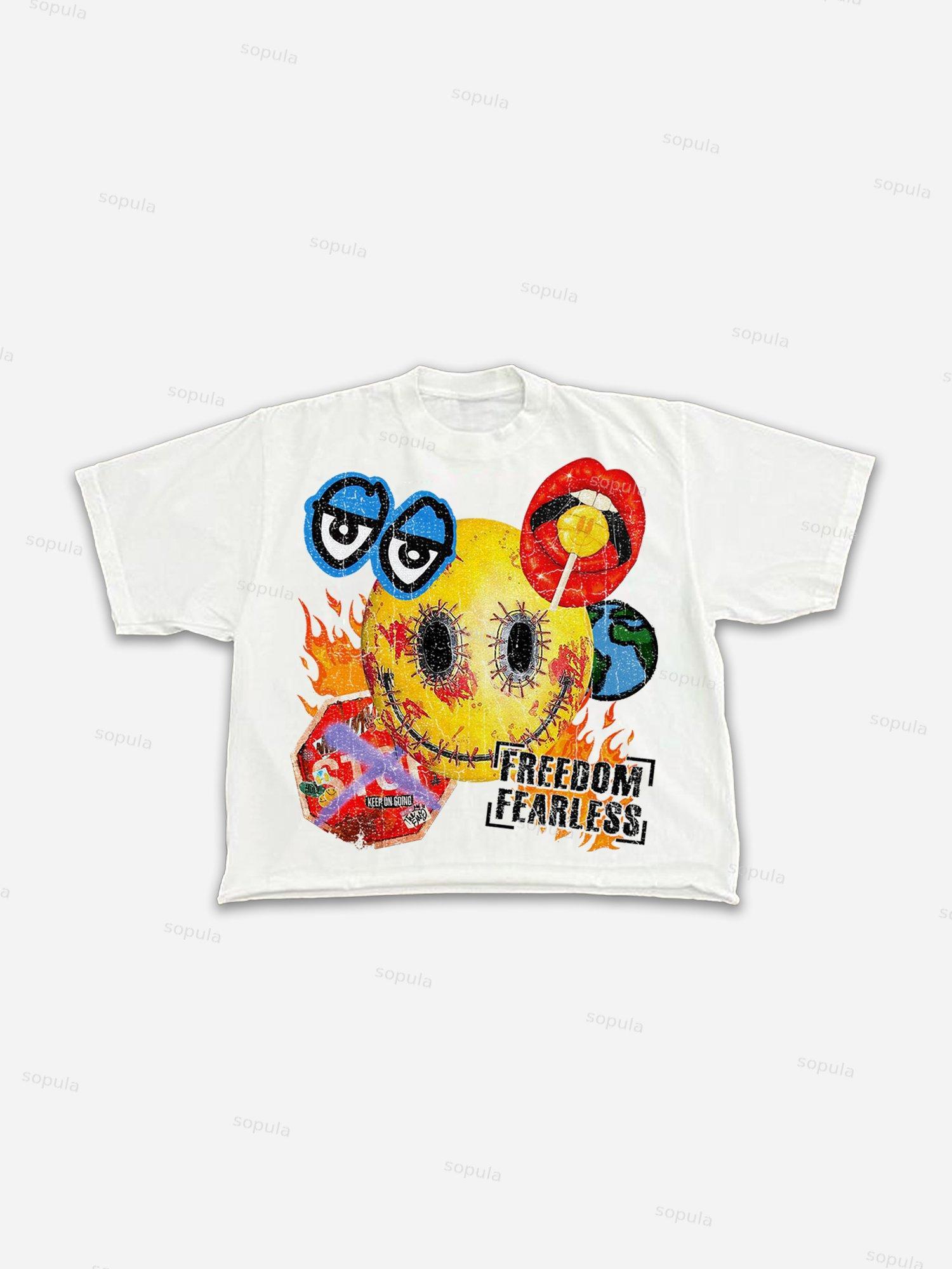Smiley Face Graffiti Fearless Print Cropped T-shirt Product Image