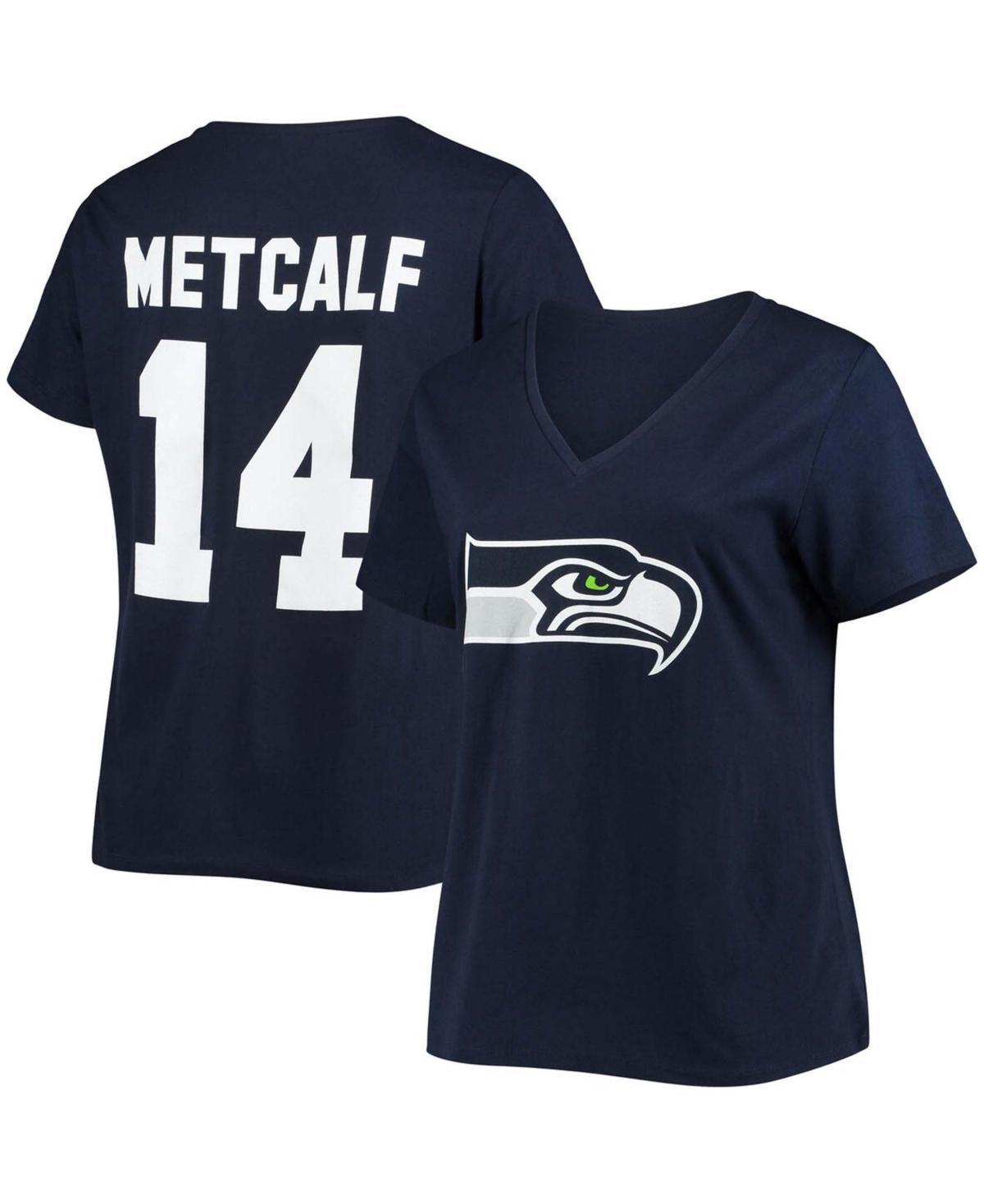 Womens Fanatics Branded DK Metcalf College Seattle Seahawks Plus Size Name & Number V-Neck T-Shirt Blue Product Image