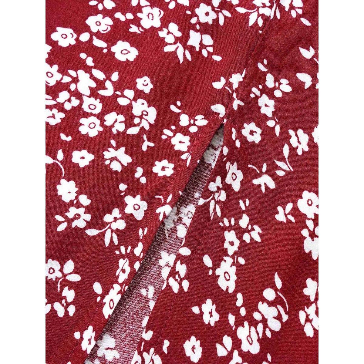 Plus Size Bloom Dress - Flutter Sleeve Ditsy Floral Pocket Split Maxi Dress LightGreen Women Romantic Slit V-neck Half Sleeve Curvy Long Dress BloomChic 10/M Product Image