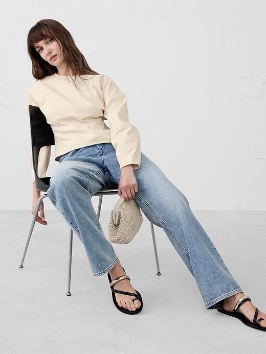 Rounded-Sleeve Denim Top Product Image