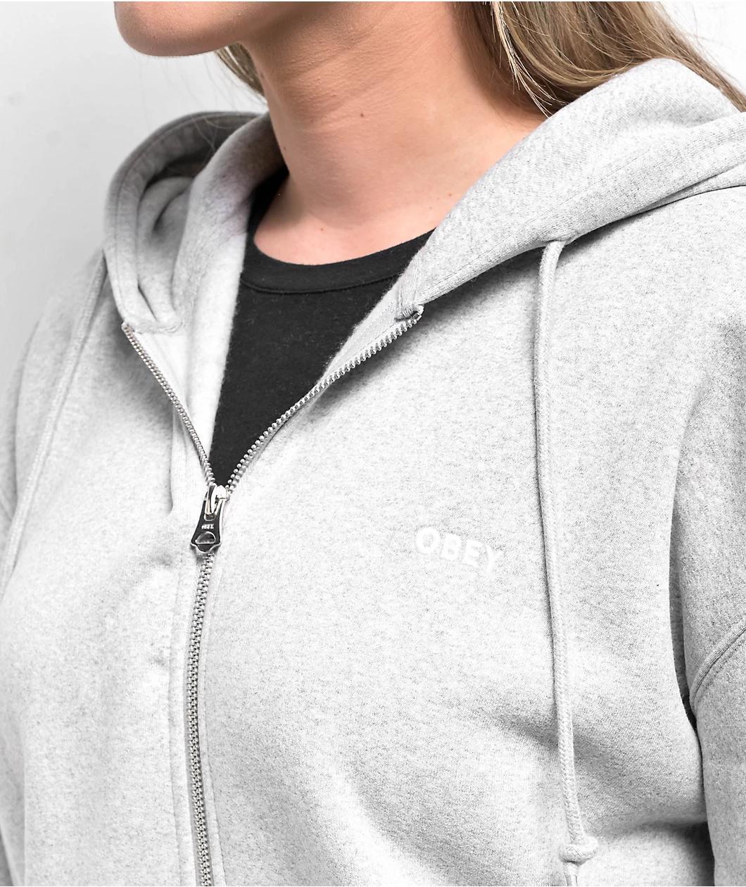 Obey Established Works Grey Zip Hoodie Product Image