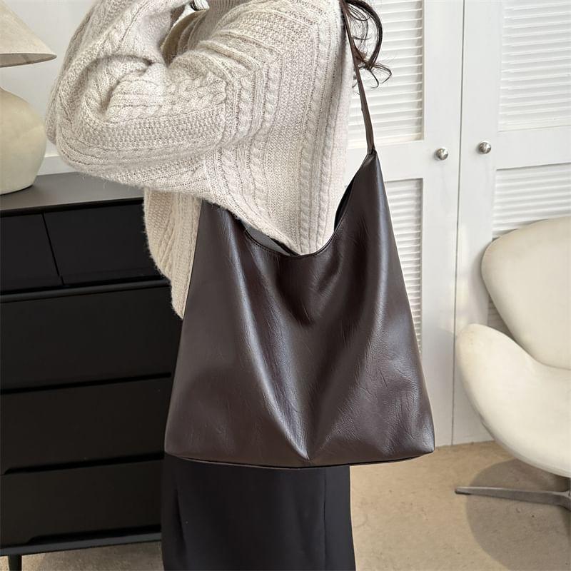 Faux Leather Plain Shoulder Bag Product Image