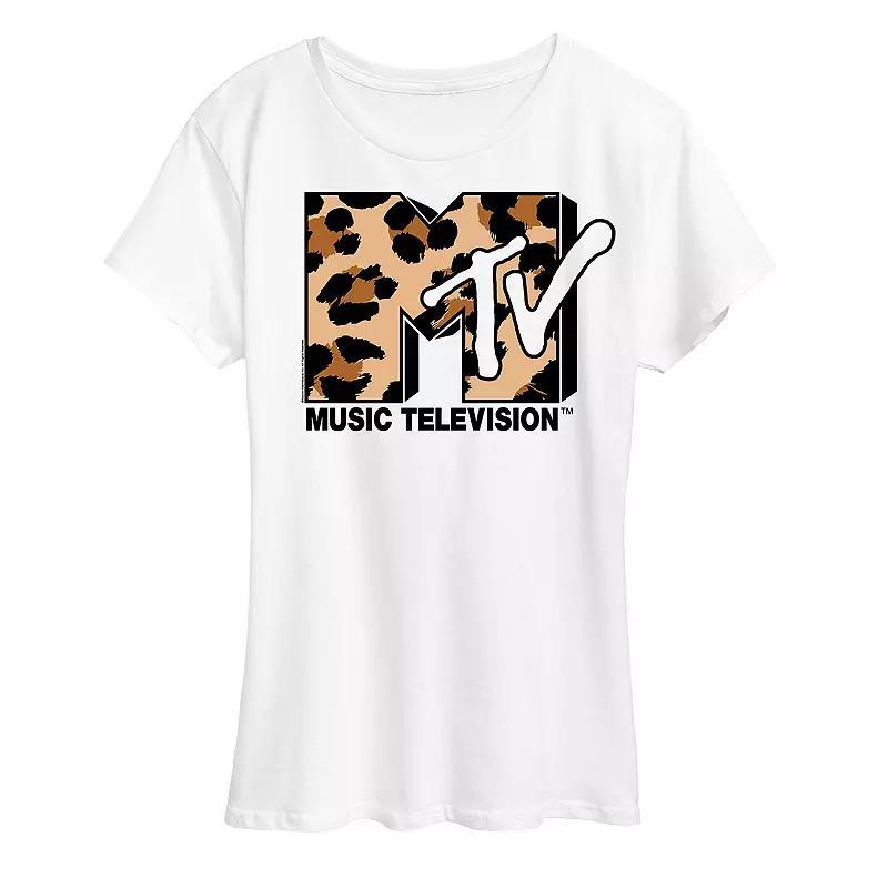 Women's MTV Leopard Art Graphic Tee, Size: Small, Grey Gray Product Image