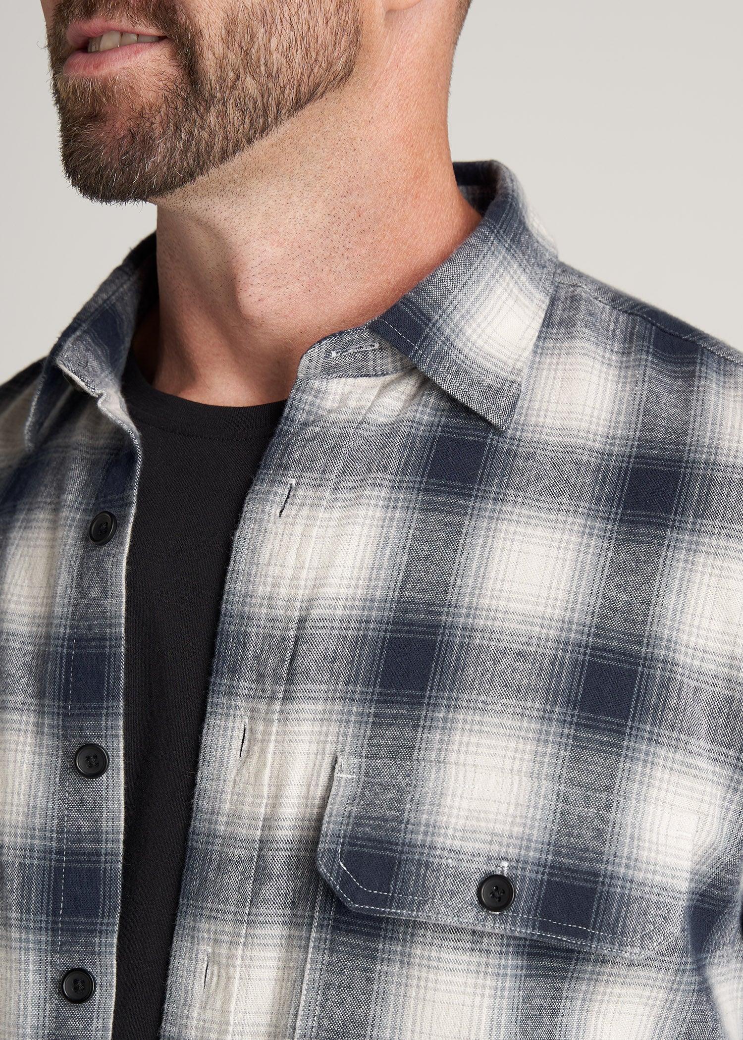 LJ&S Men's Tall Heavy Flannel Shirt in Weathered Navy & Ecru Plaid Product Image