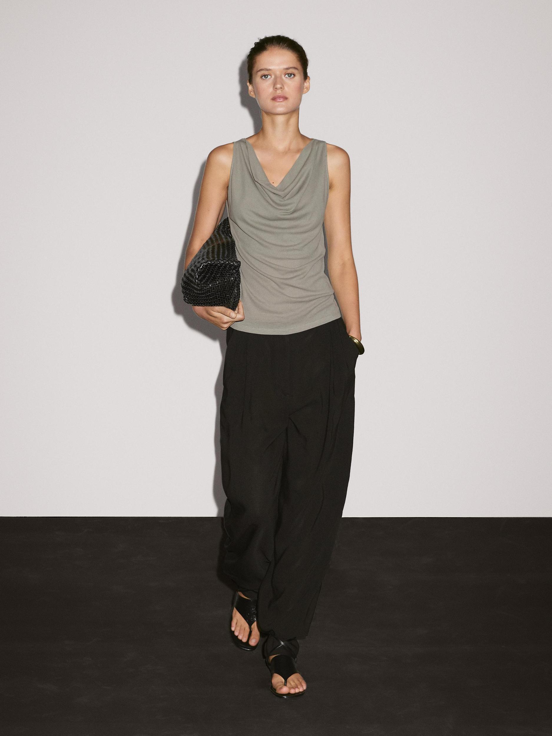 100% cotton top with draped neckline Product Image