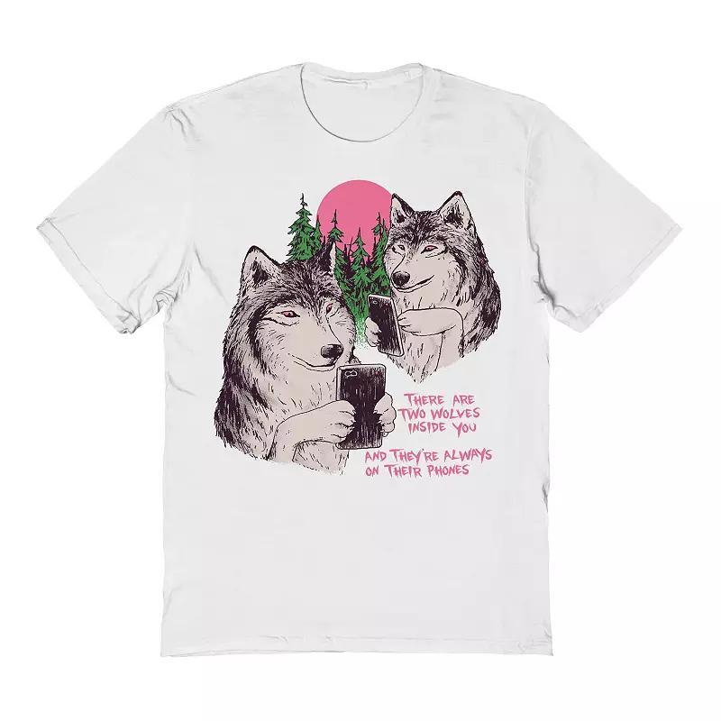 Men's COLAB89 by Threadless Two Wolves On Their Phones Graphic Tee, Size: Large, White Product Image