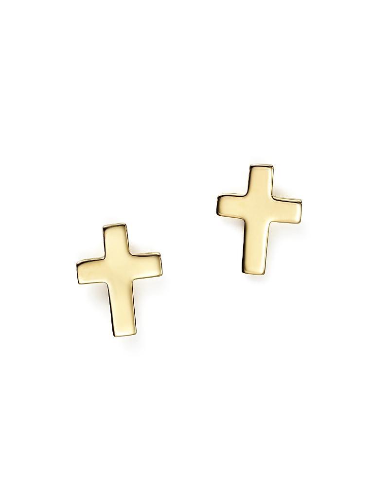 Flat Cross Stud Earrings in 14k White, Yellow or Rose Gold Product Image