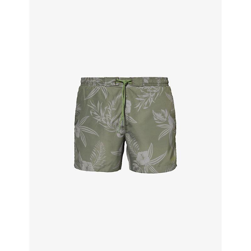 HUGO BOSS Flower-print Recycled-polyester Swim Shorts In Beige/khaki Product Image