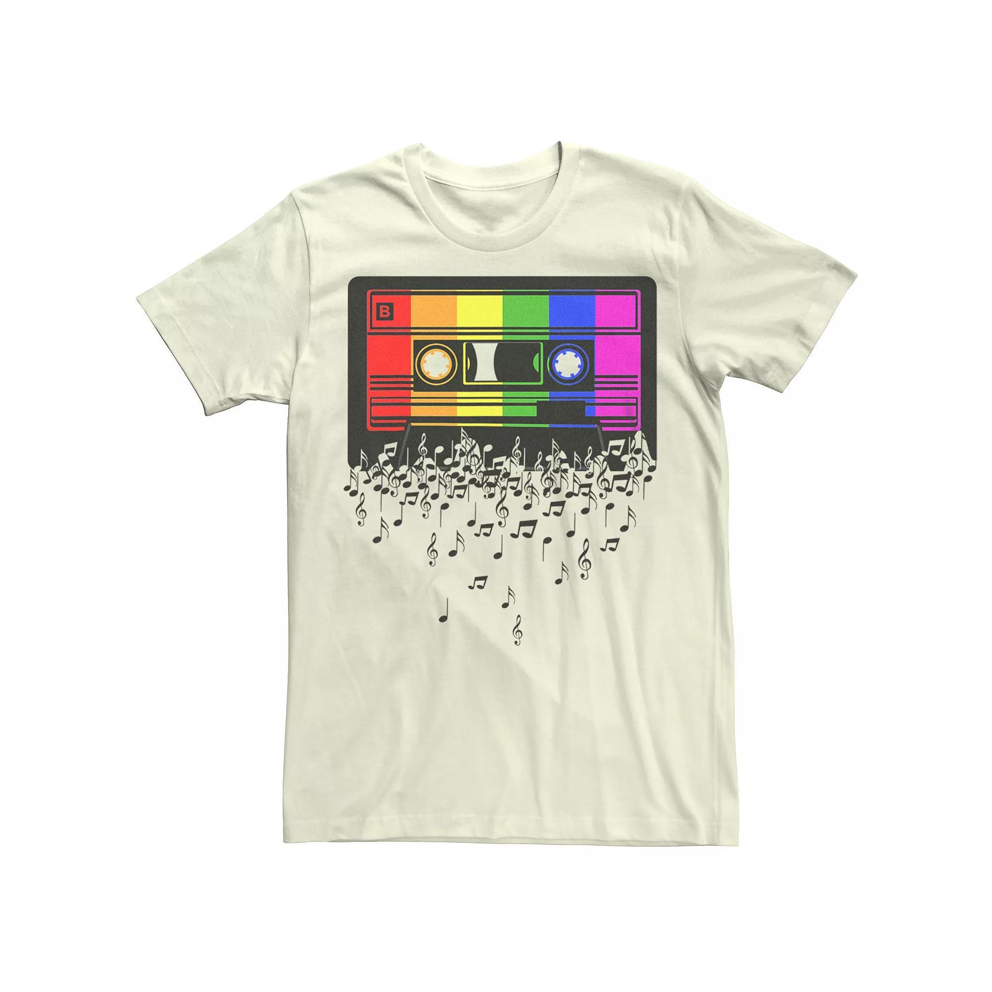 Men's Pride Rainbow Flag Music Note Cassette Graphic Tee, Size: XL, Natural Product Image