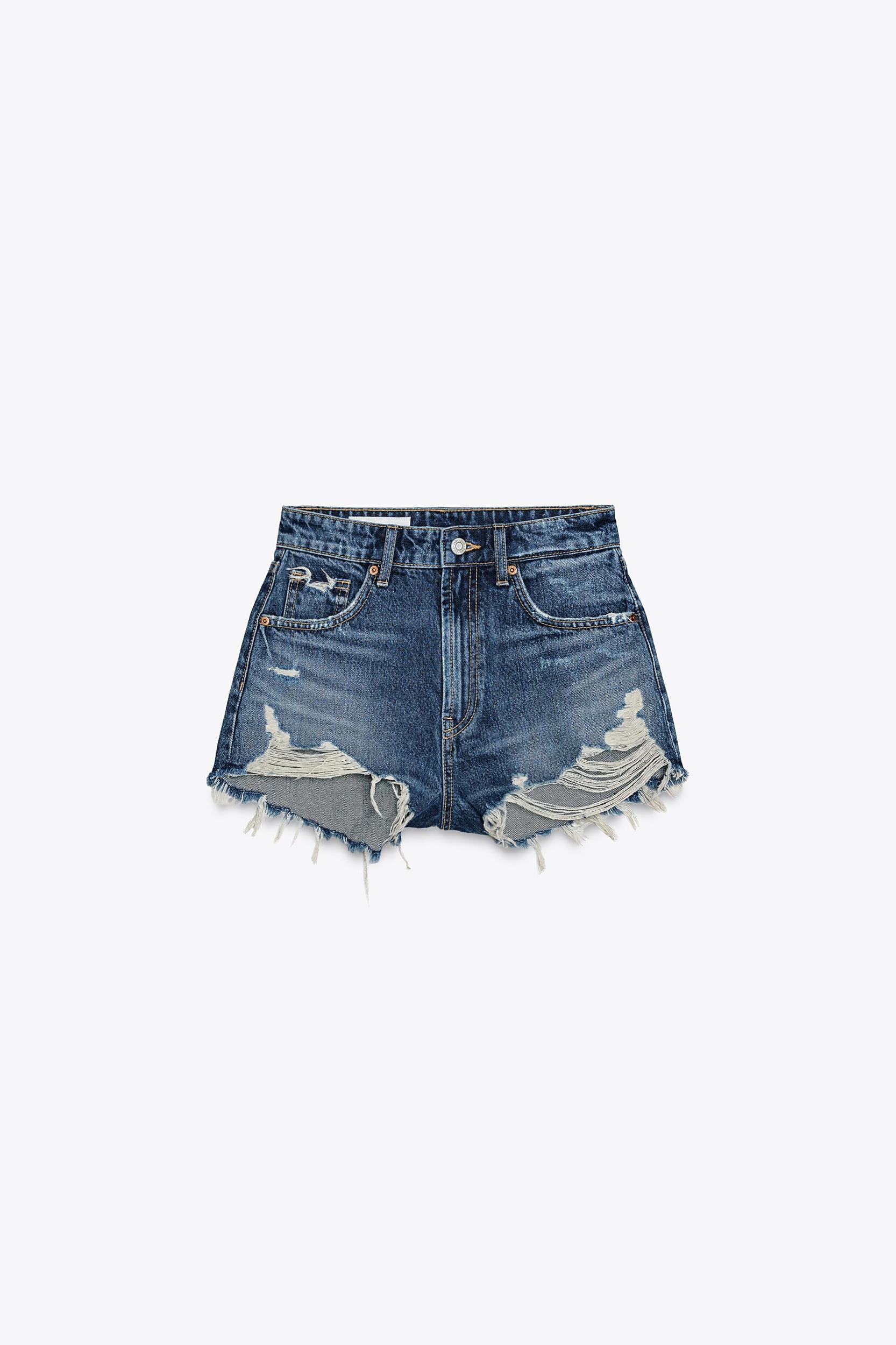 CURVED HIGH-WAISTED DENIM SHORTS Product Image