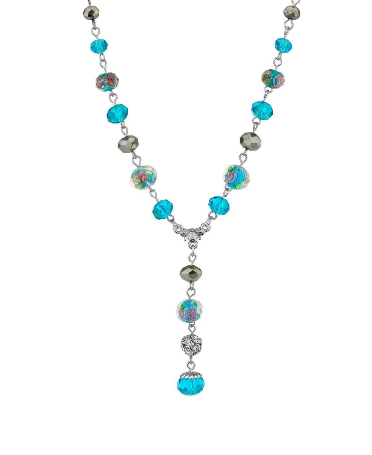 1928 Beaded Y Necklace, Womens, Blue Product Image