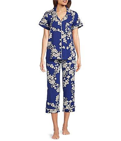 Bedhead PJs Short Sleeve Cropped PJ Set (Cotton Spandex) (Navy Shadow Blossom) Women's Pajama Sets Product Image