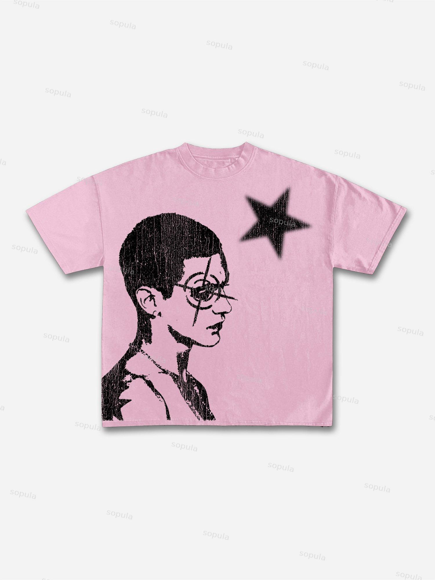 Abstract Street Portrait Print Cotton T-shirt Product Image