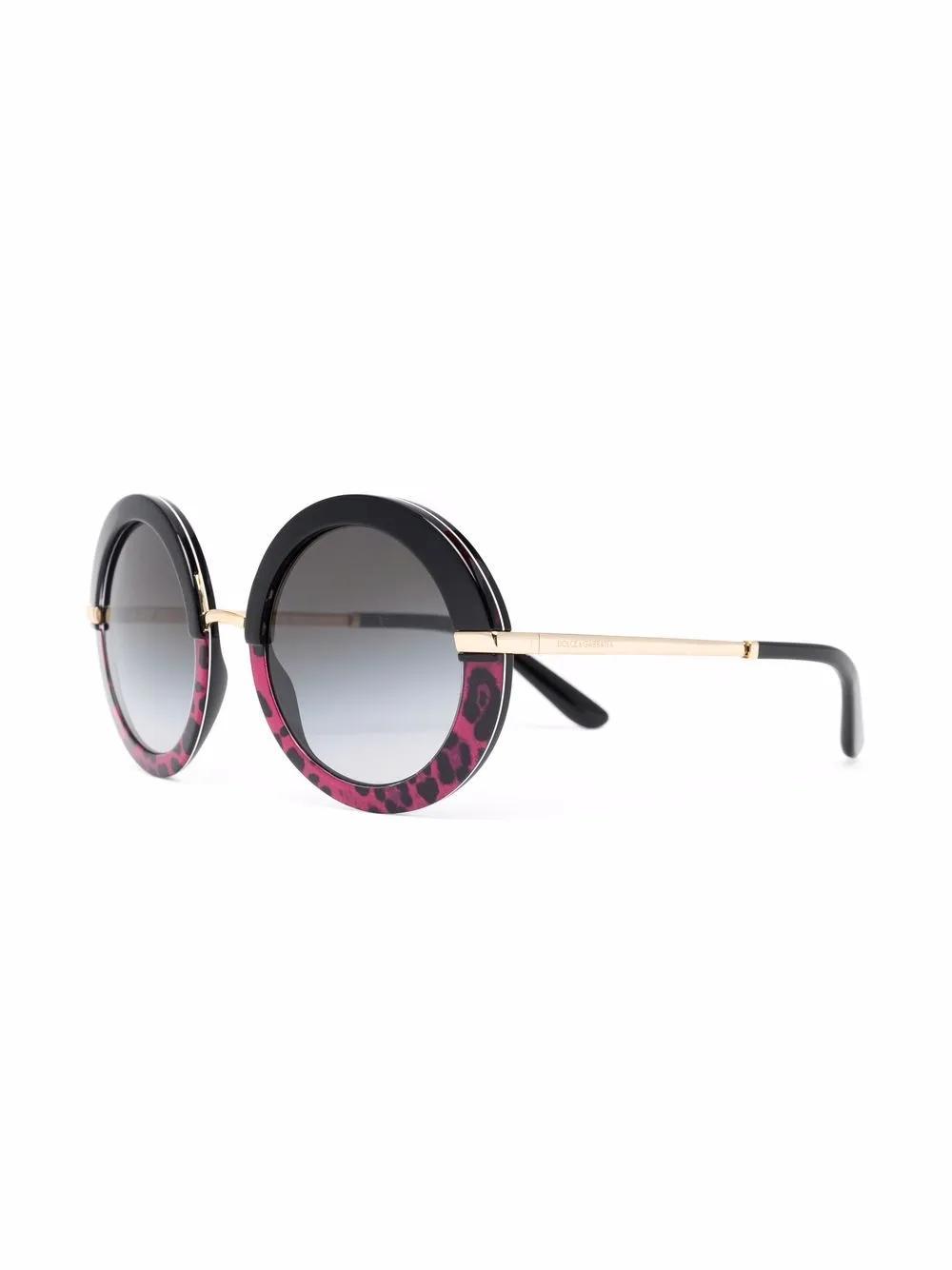 DOLCE & GABBANA Leopard-print Round-frame Sunglasses In Pink Leo Print Product Image