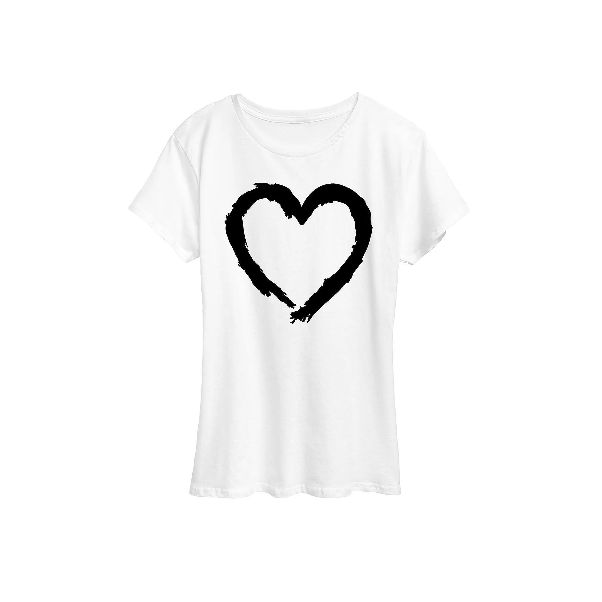 Women's Paintbrush Stroke Heart Graphic Tee, Size: XXL, White Product Image