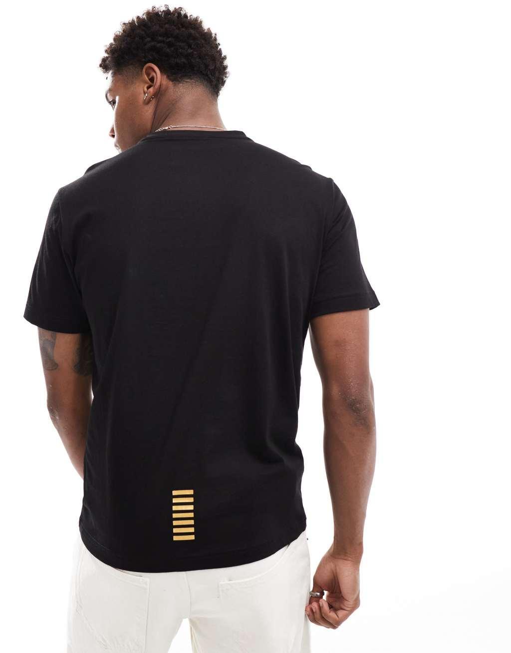 EA7 T-shirt in black with gold chest logo Product Image