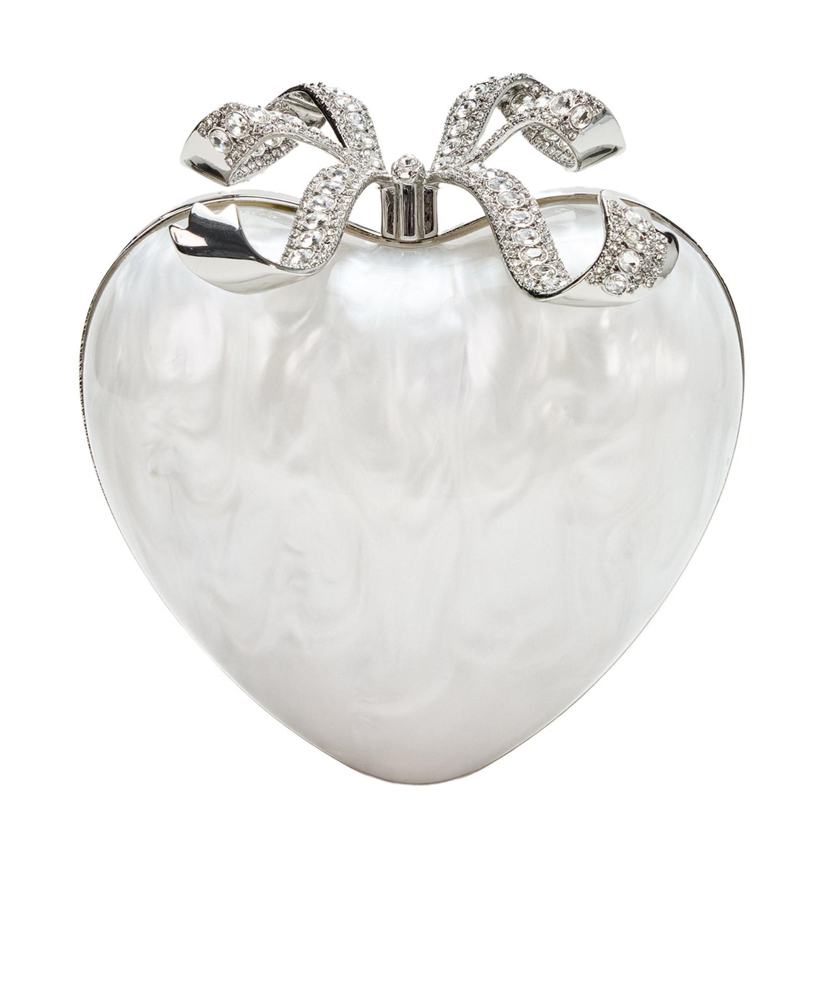 SELF-PORTRAIT Pearl Heart Clutch In White Product Image