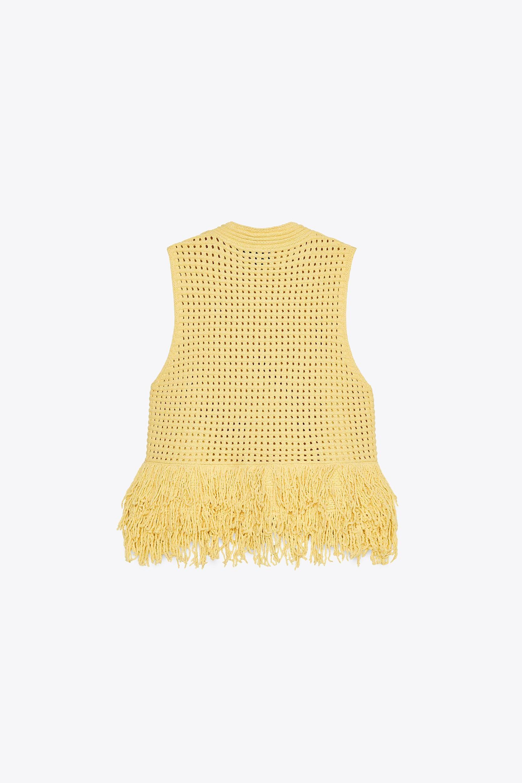 FRINGED CHECKERED KNIT TOP Product Image