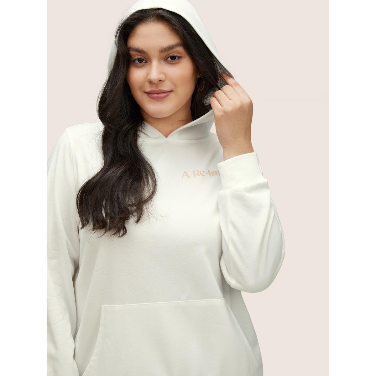 Plus Size BLOOMCHIC Positive Slogans Graphic Hooded Sweatshirt Women White Casual Non Hooded Everyday Sweatshirts BloomChic 14-16/1X Product Image