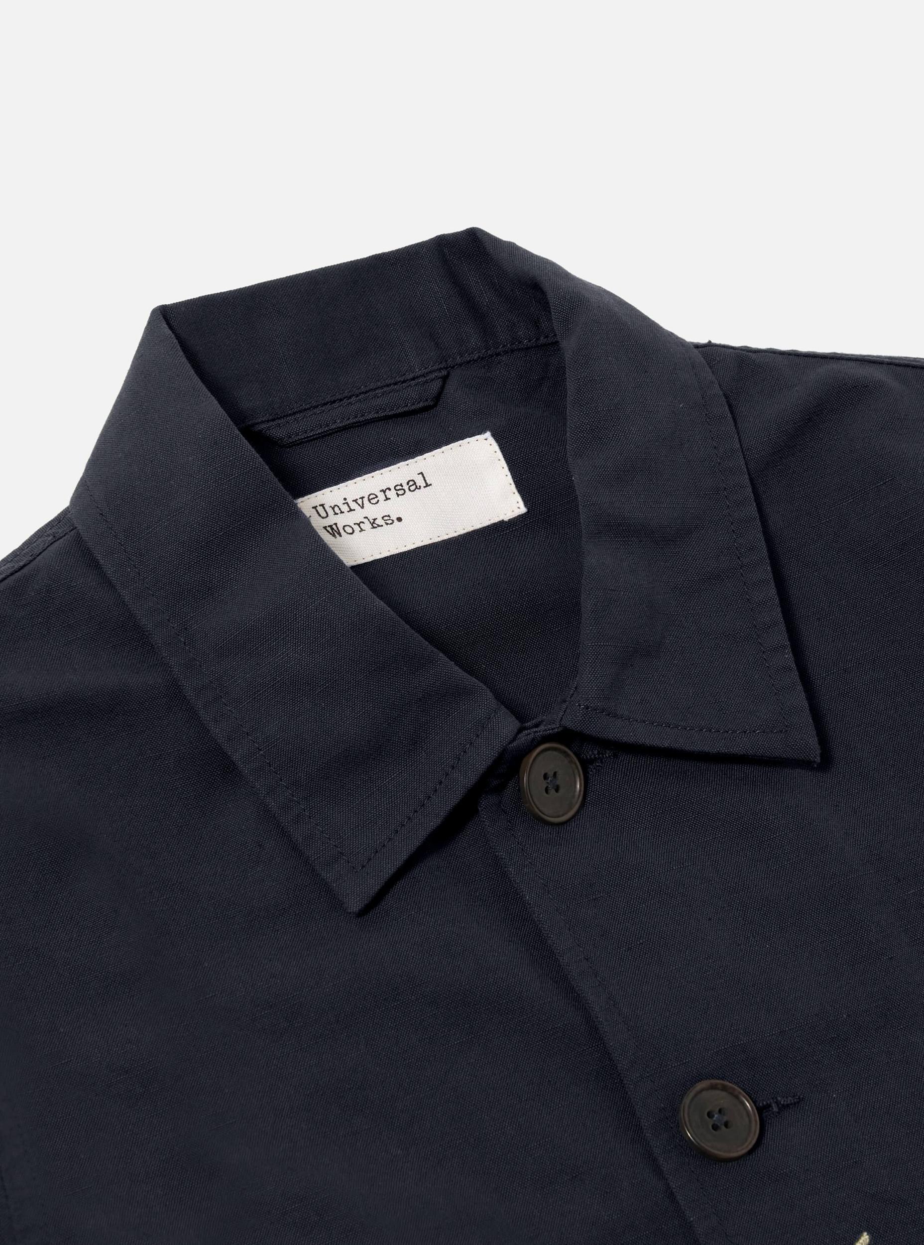 Universal Works Bakers Jacket in Navy Linen Slub Weave Product Image