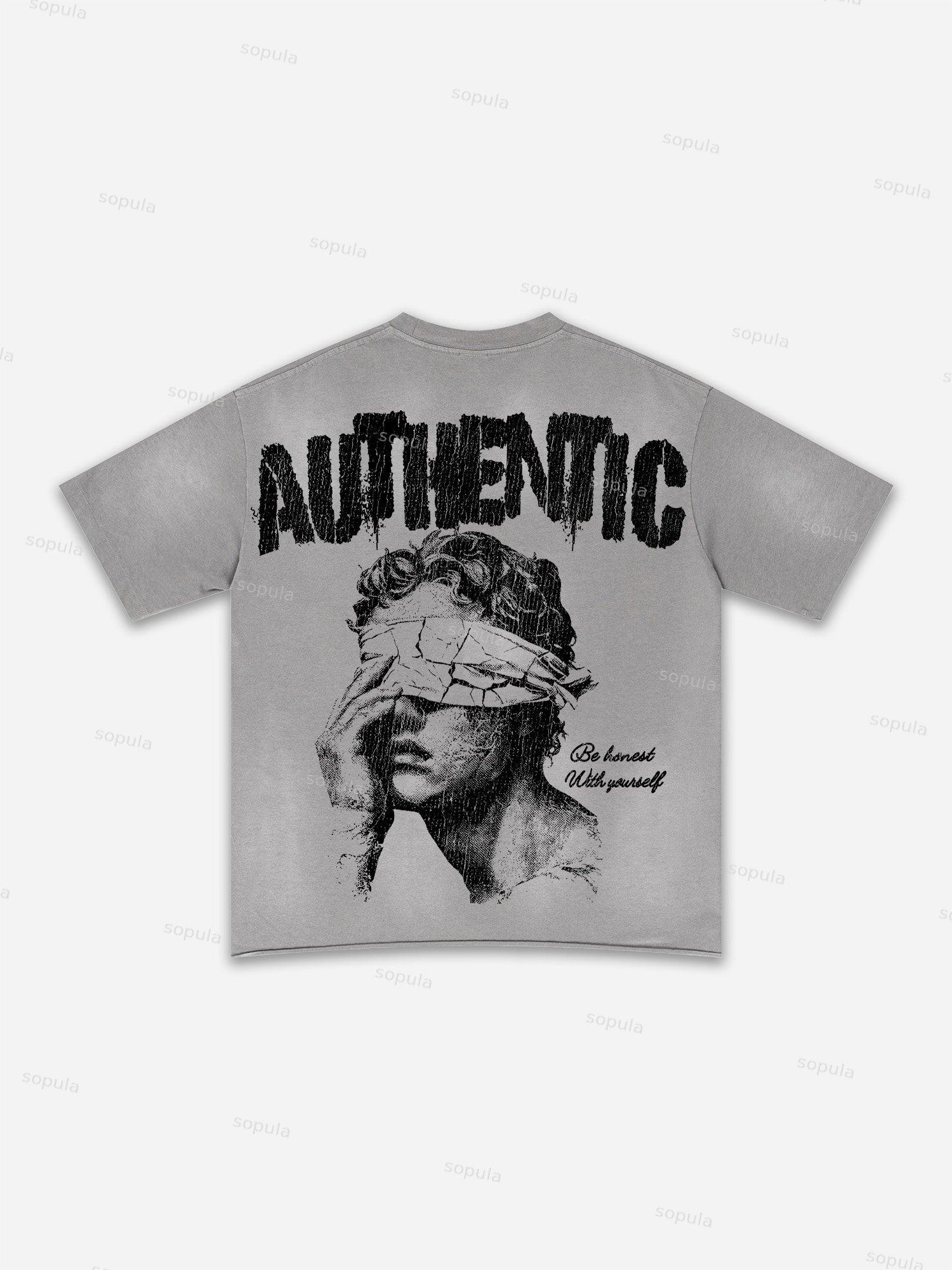 Authentic Abstract Portrait Print Washed T-shirt Product Image