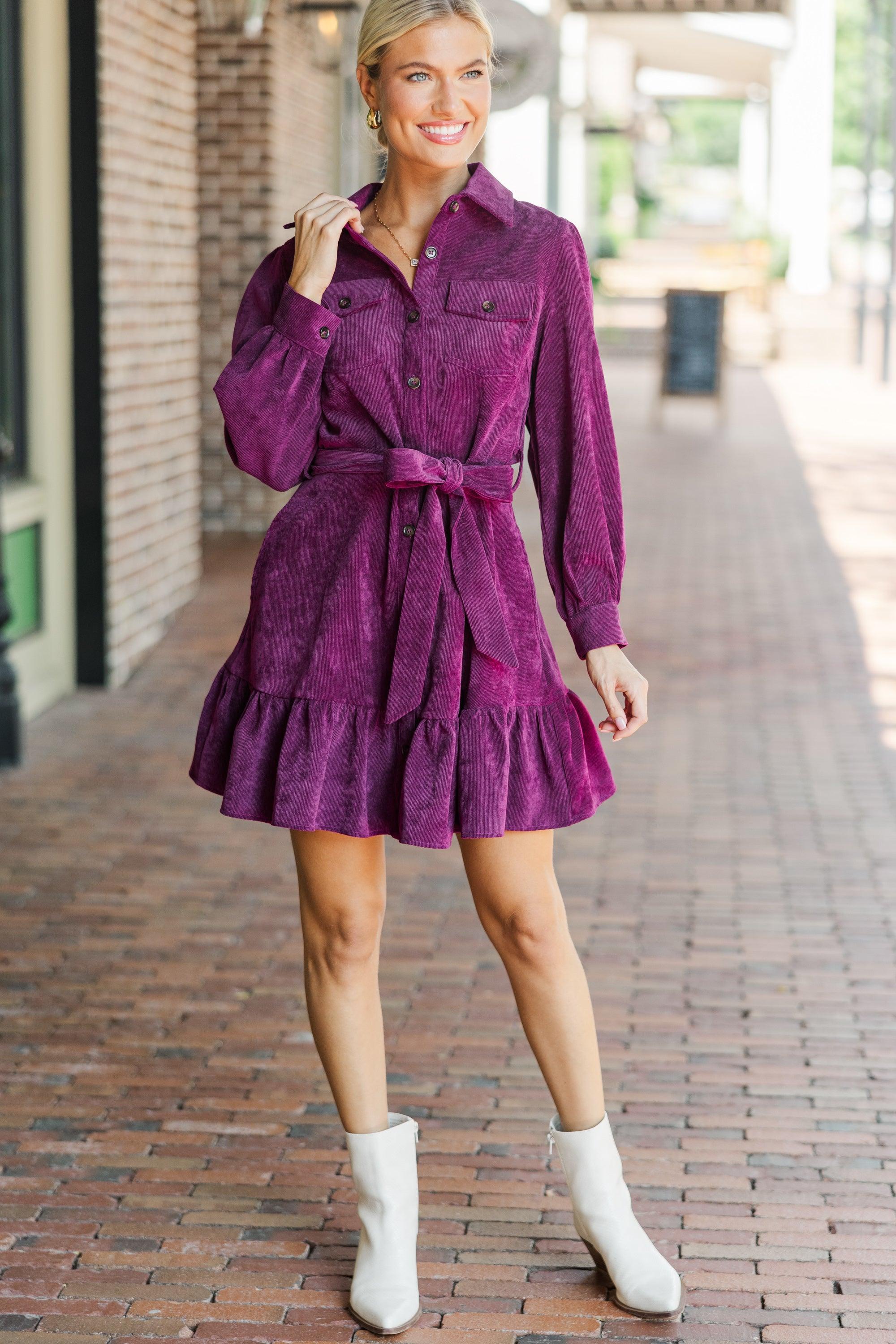 Hold My Hand Violet Purple Corduroy Dress Female Product Image