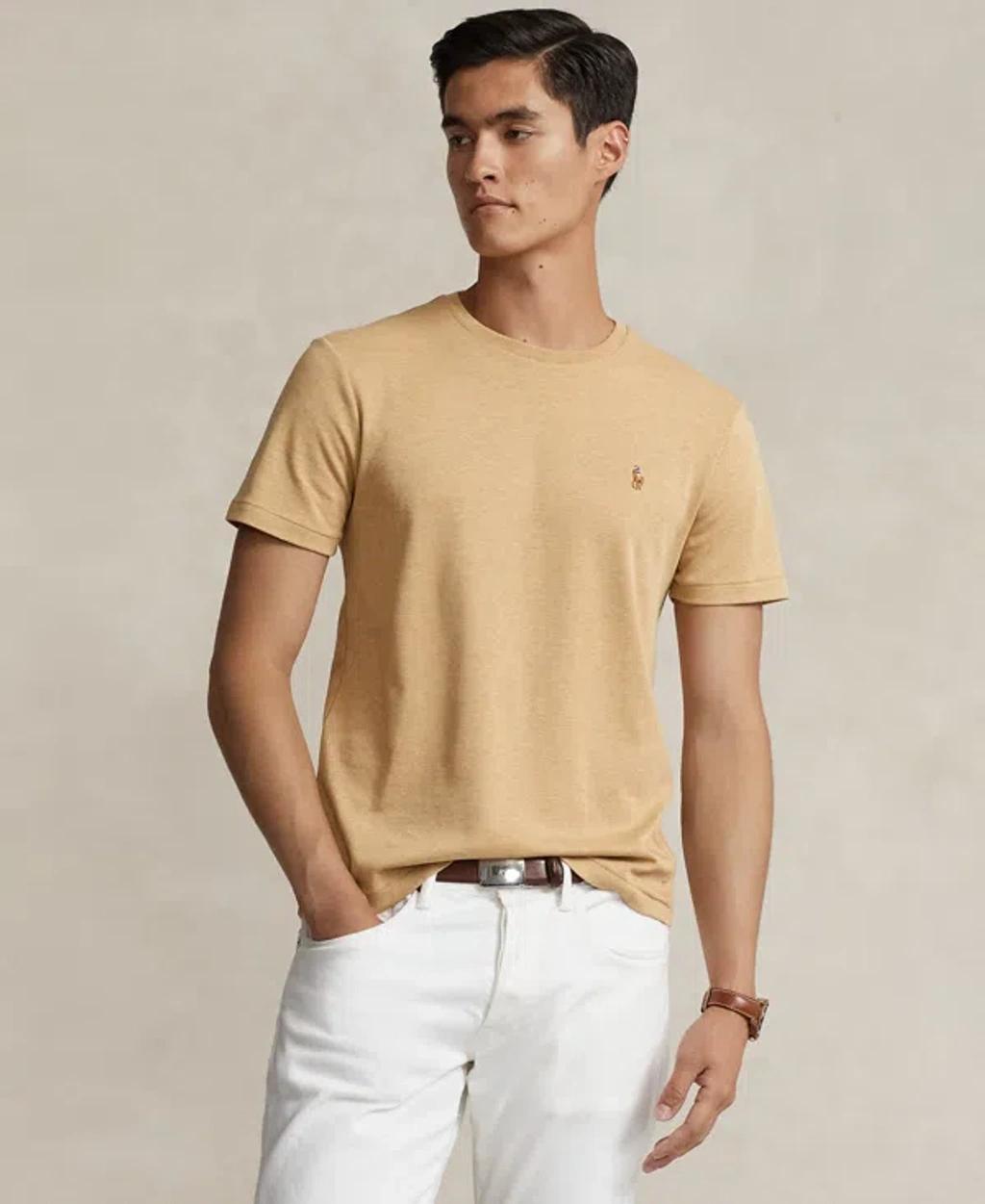 Men's Custom Slim Fit Soft Cotton T-shirt In Classic Camel Heather Product Image