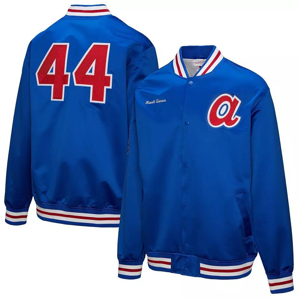 Men's Mitchell & Ness Hank Aaron Royal Atlanta Braves Legends Collection Vintage Satin Full-Snap Jacket,  Product Image