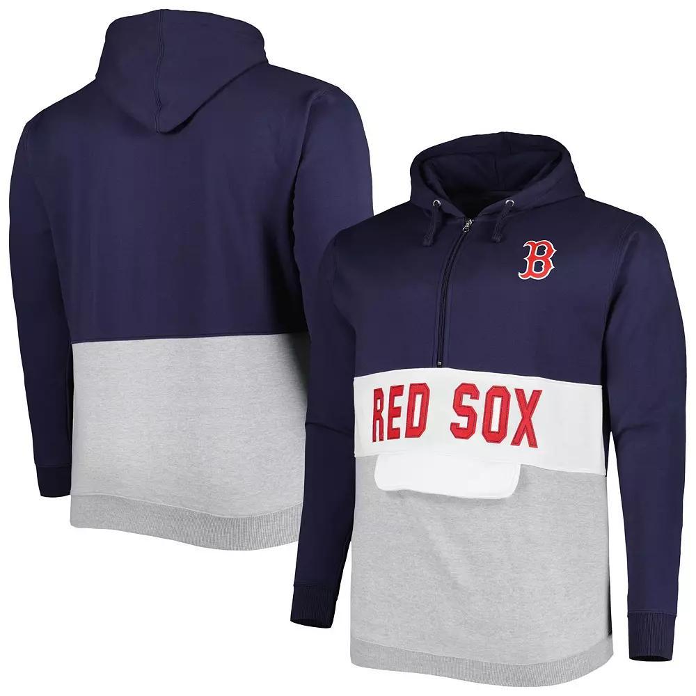 Men's Navy/White Boston Red Sox Big & Tall Fleece Half-Zip Hoodie,  Product Image