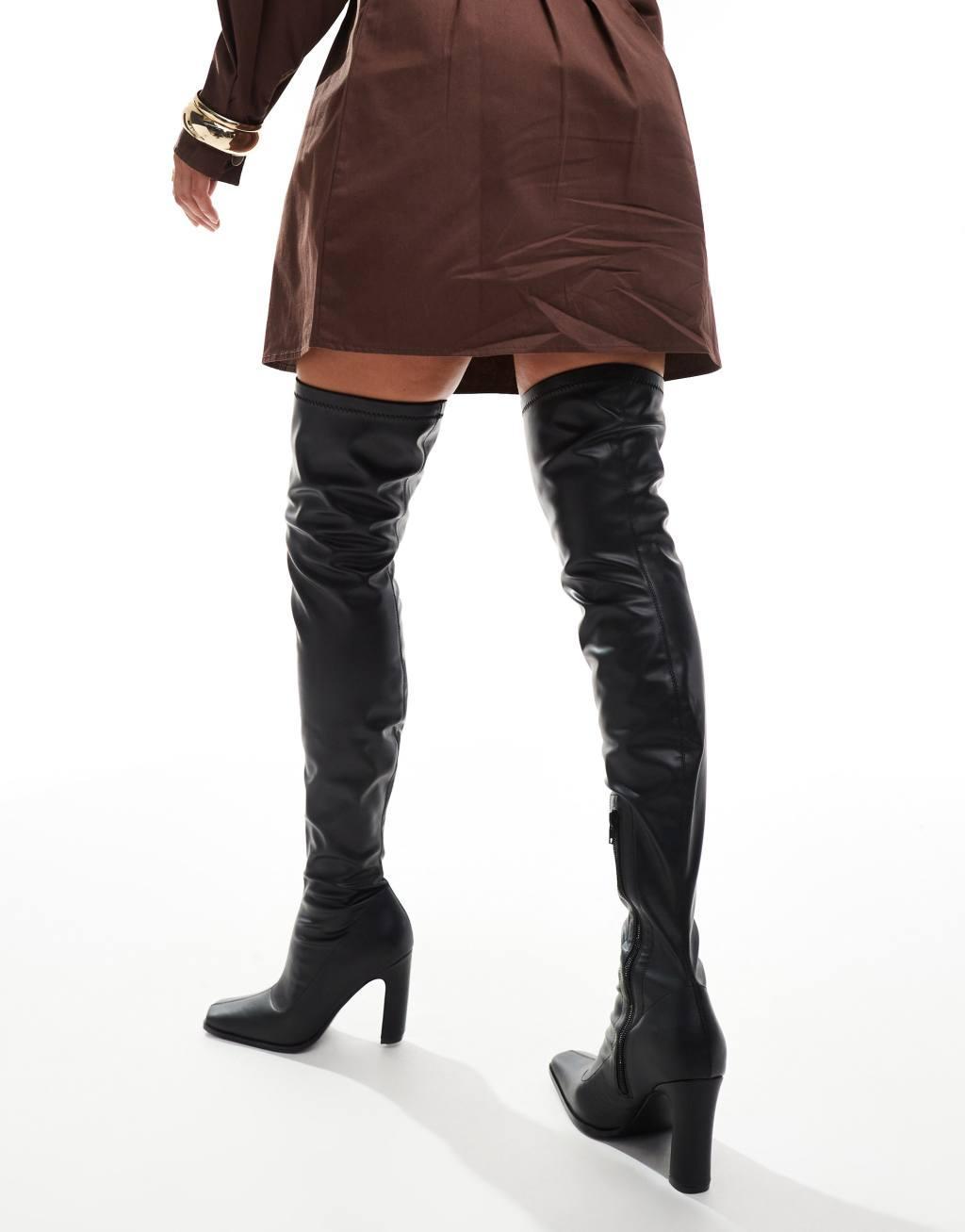 Public Desire Acquaria over the knee boots in black Product Image