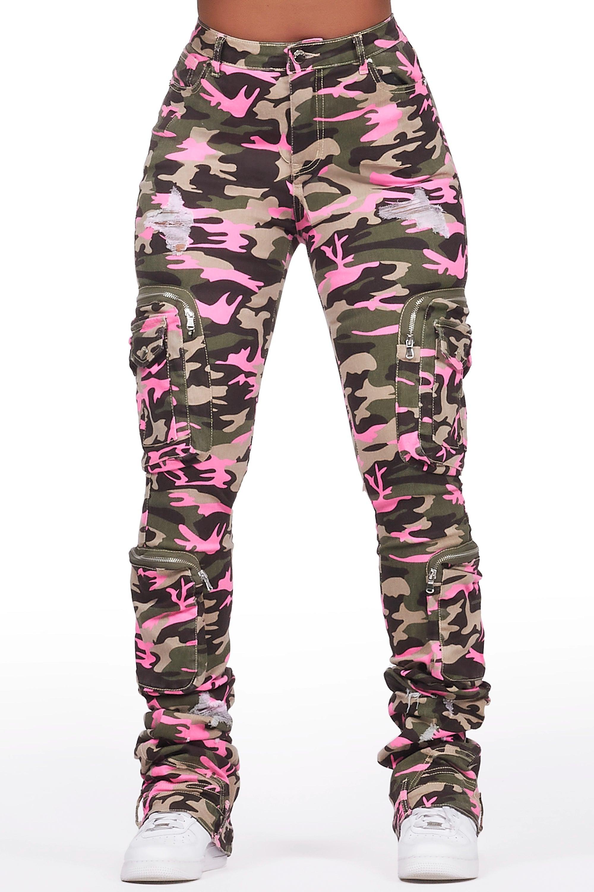 Alisson Green/Pink Camo Cargo Super Stacked Jean Female Product Image