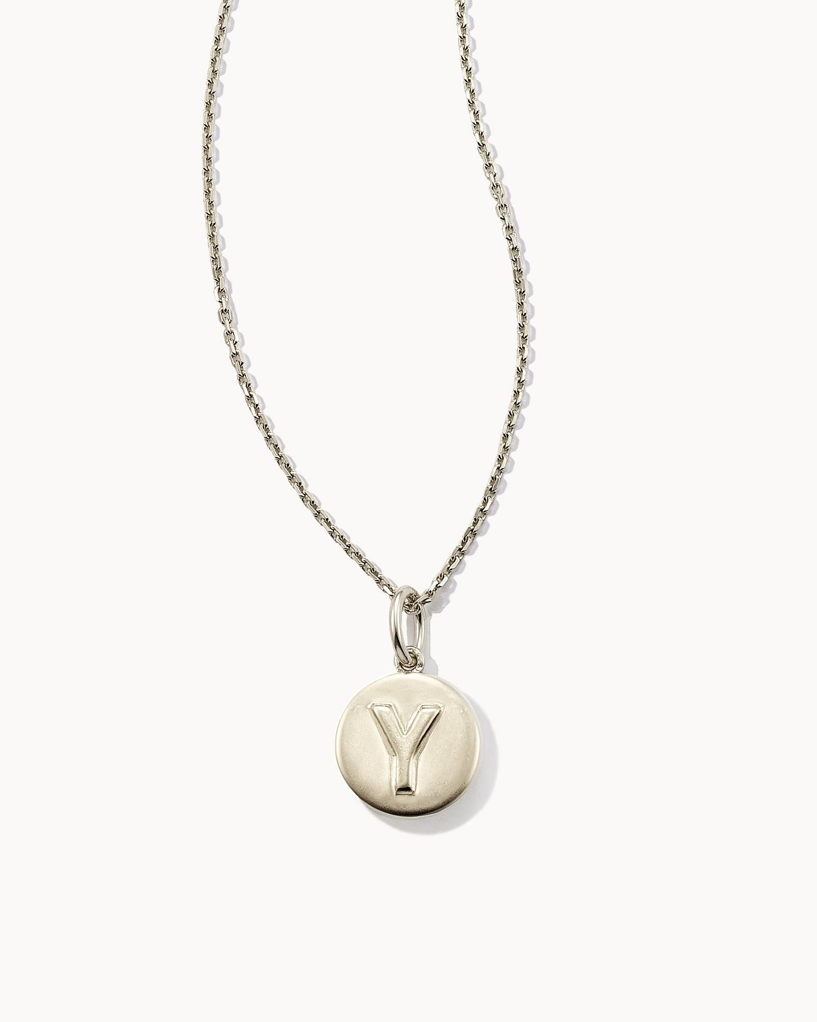 Letter Y Coin Pendant Necklace in Oxidized Sterling Silver Product Image