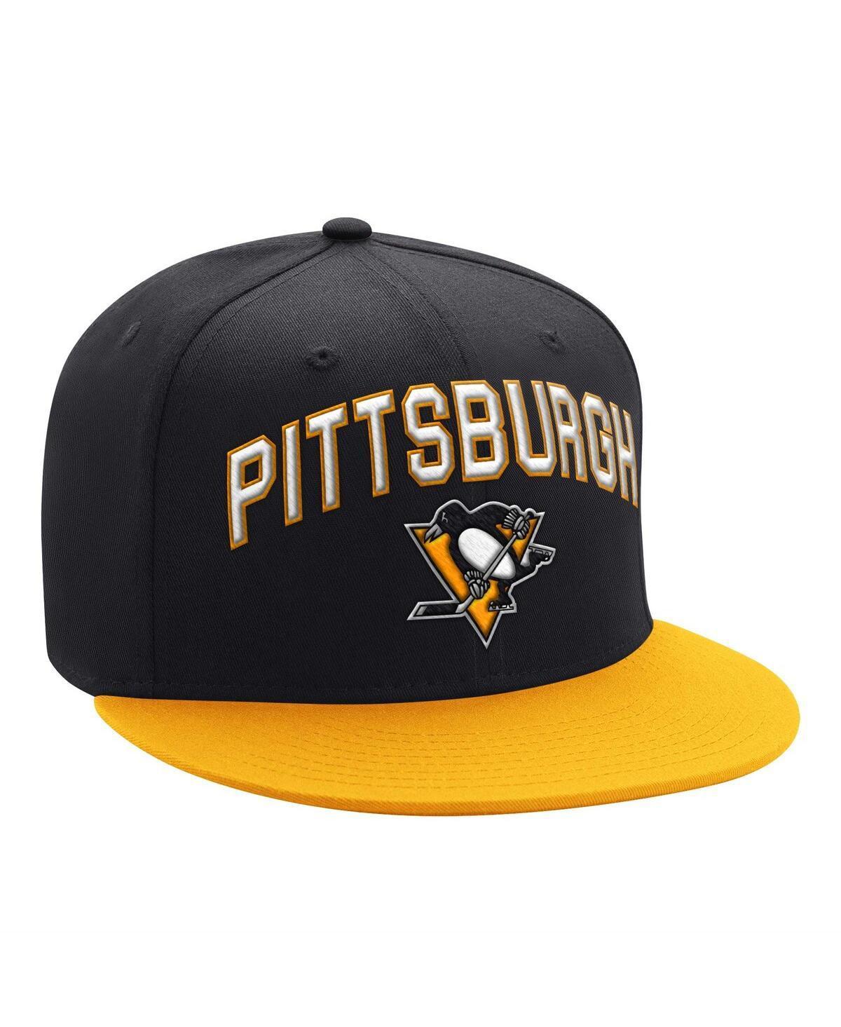 Mens Starter /Gold Pittsburgh Penguins Arch Logo Two-Tone Snapback Hat Product Image