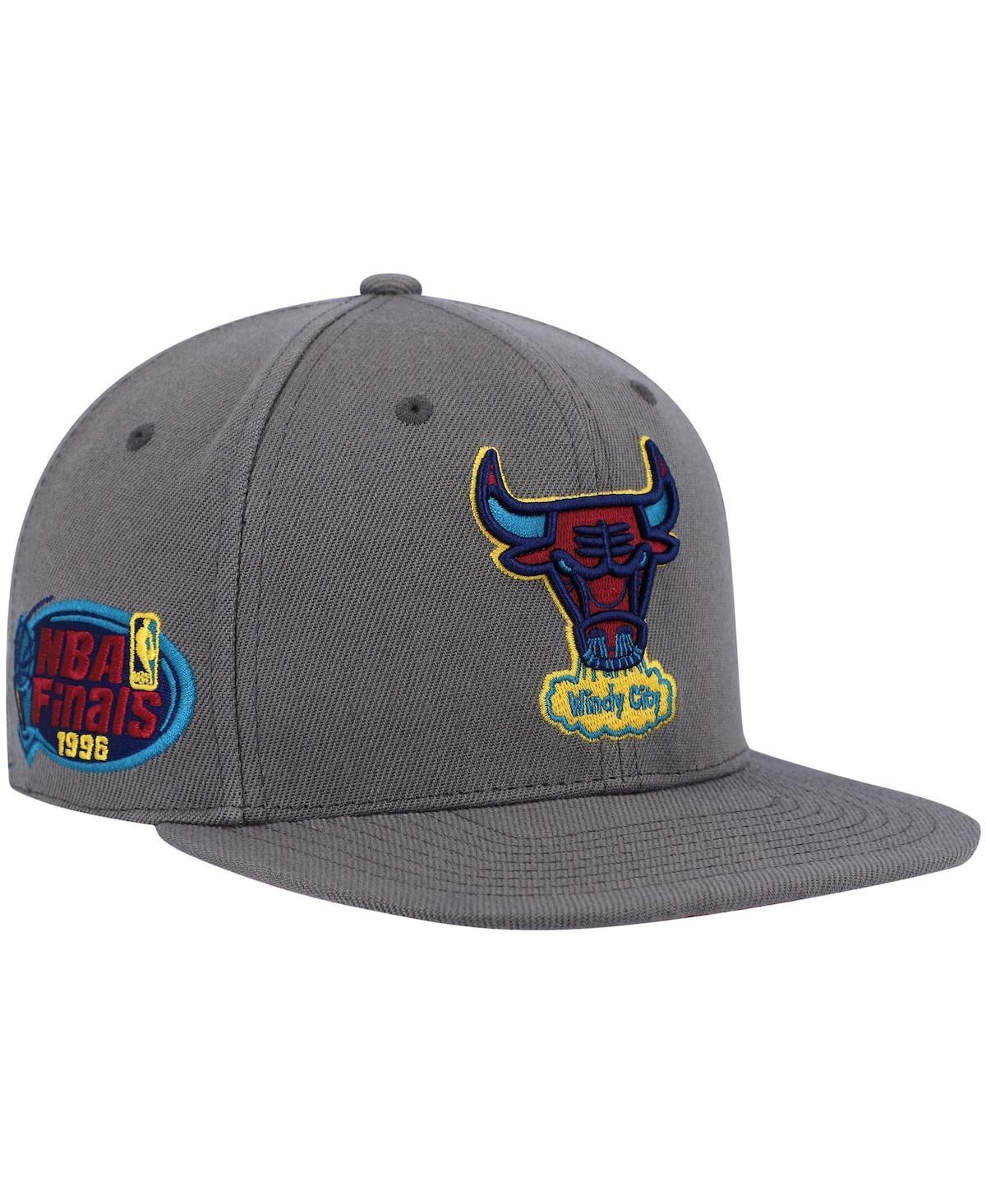 Mens Mitchell & Ness Charcoal Chicago Bulls Hardwood Classics 1996 NBA Finals Carbon Cabernet Fitted Hat Product Image